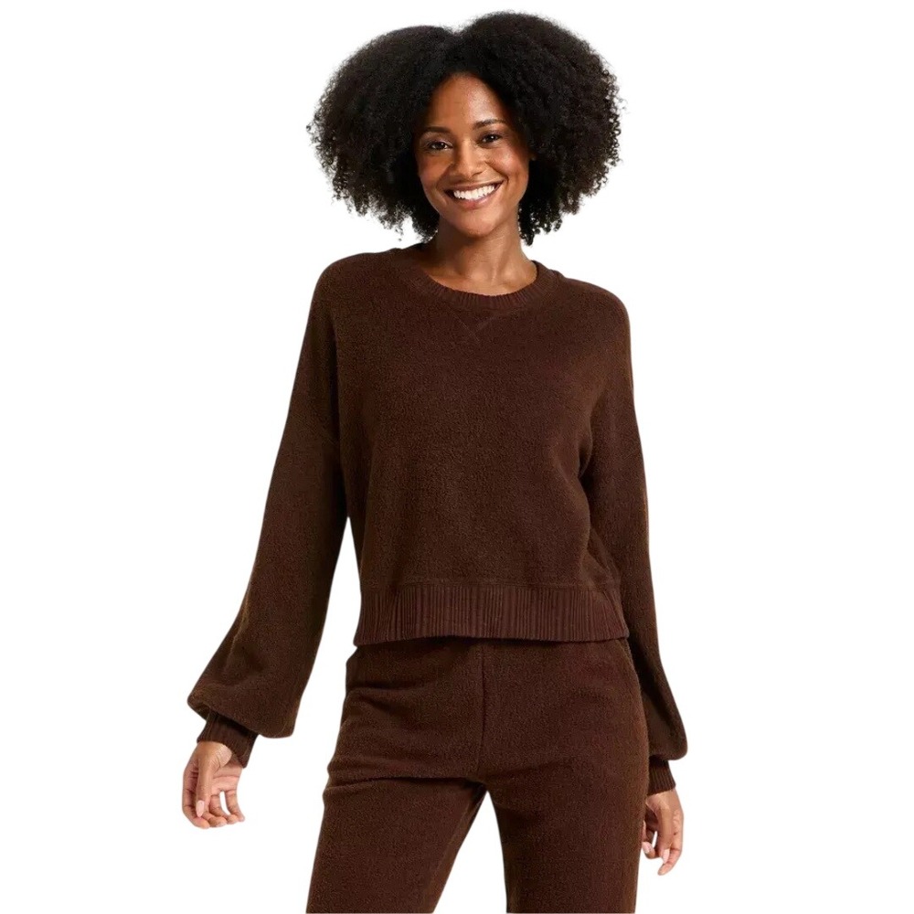 Auden Women's Brown Textured Boucle Teddy Pullover Sweatshirt Size XXL